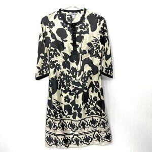 Chloe US Size 6 100% Silk Sheath Dress Black/Ivory Abstract t 3/4 Sleeve‎
